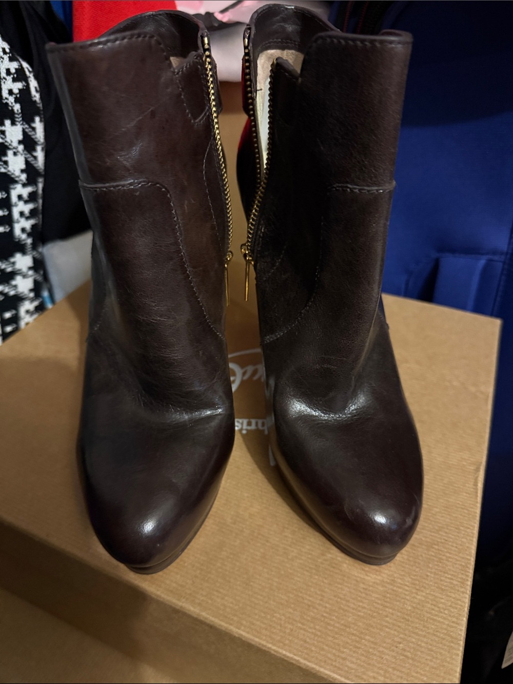 Michael Kors Dark Brown Leather Pointed Ankle Booties with Side Zip